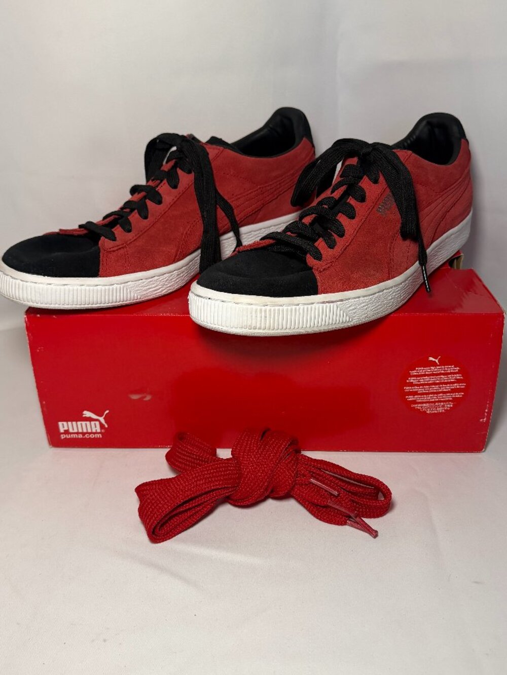 Puma Suede Classic+ Mens 11.5 Sneakers High Risk Red-Black w/Box Extra Laces GUC